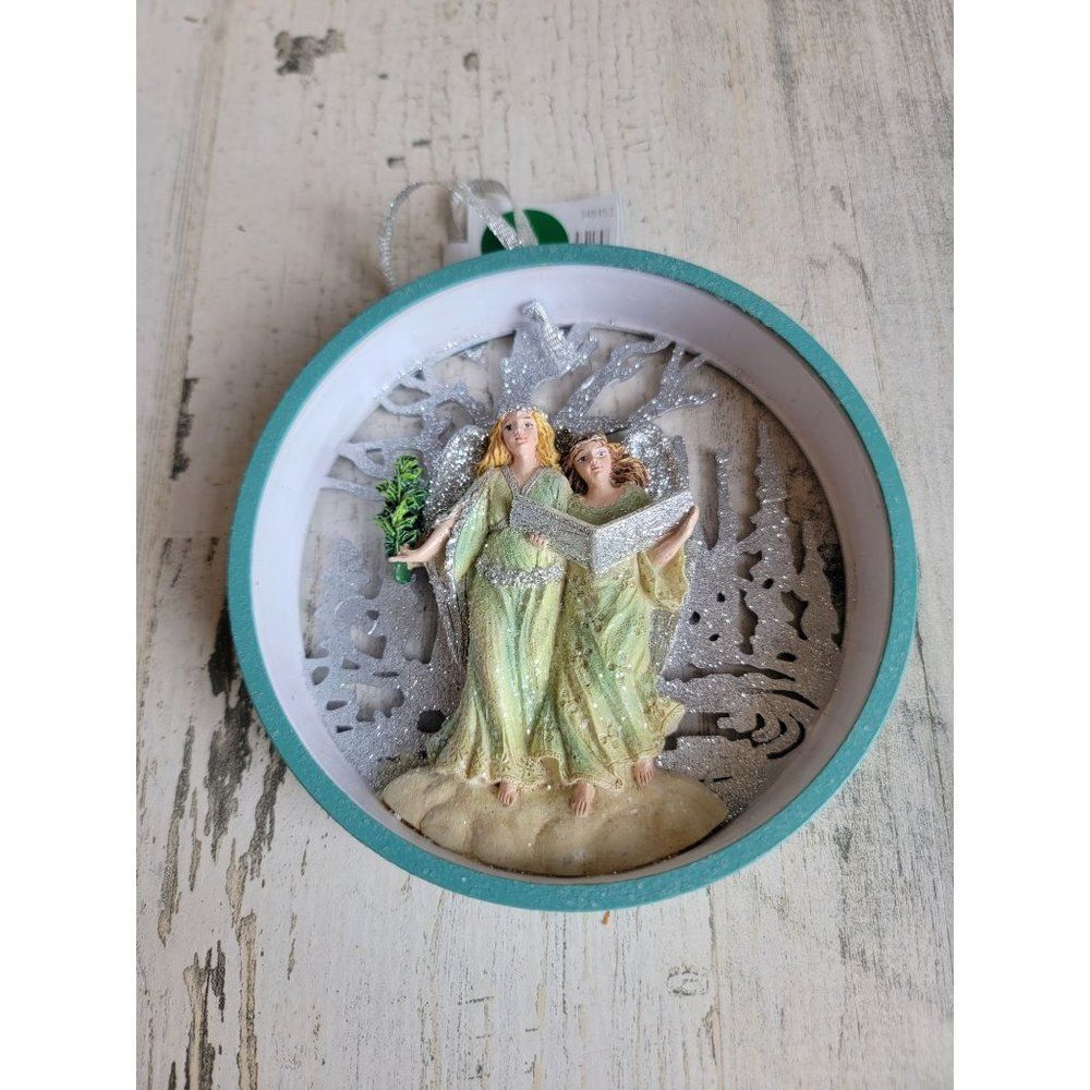 Kurt Adler caroling angel girl ornament glitter Circle Winter scene Xmas